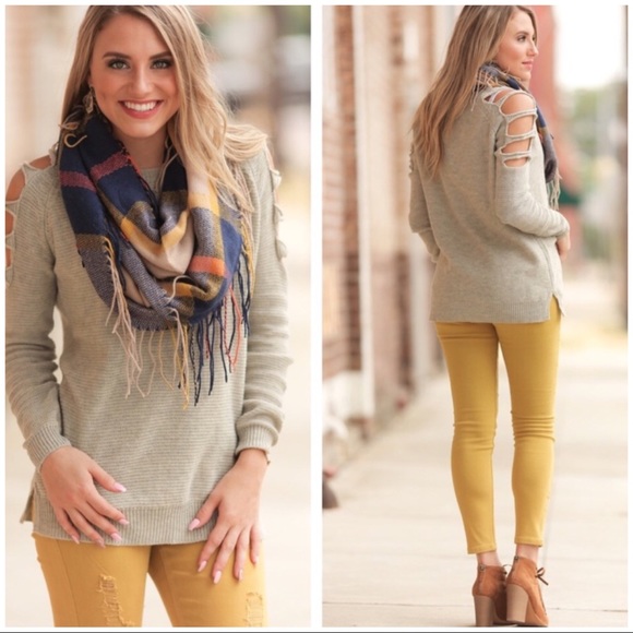 Infinity Raine Sweaters - Infinity Raine Oatmeal Ladder Sleeve Sweater